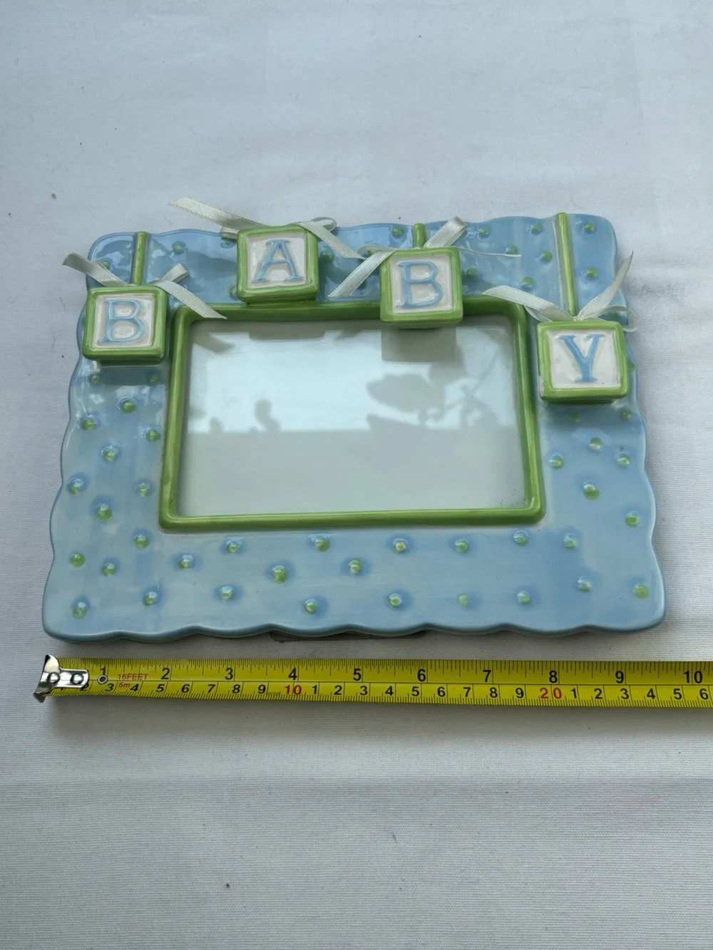 VTG Blue & Green Ceramic “BABY “ Block Picture Frame 3D Photo Frame 8 x 10 / 4x6